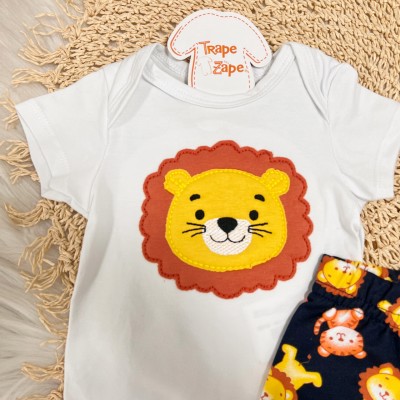 Conj. Body Leãozinho e Bermuda Tigrinho - Branco e Marinho